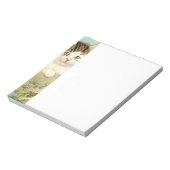 ヴィンテージ猫イラストレーションピンク色の花 ノートパッド (回転)