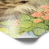 ヴィンテージ猫イラストレーションピンク色の花 フォトプリント (角)