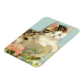 ヴィンテージ猫イラストレーションピンク色の花 マグネット (左側)
