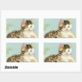 ヴィンテージ猫イラストレーションピンク色の花 長方形シール (シート)