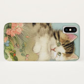 ヴィンテージ猫イラストレーションピンク色の花 Case-Mate iPhoneケース (裏面(横))