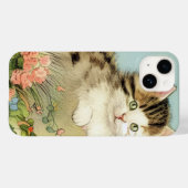 ヴィンテージ猫イラストレーションピンク色の花 Case-Mate iPhoneケース (裏面 (横))
