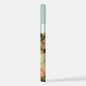 ヴィンテージ猫イラストレーションピンク色の花 iPhoneケース (右側面)