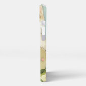 ヴィンテージ猫イラストレーションピンク色の花 iPhoneケース (左側面)