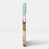 ヴィンテージ猫イラストレーションピンク色の花 iPhoneケース (右側面)