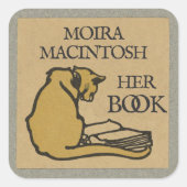 ヴィンテージ猫カスタムブックプレートステッカー スクエアシール (正面)