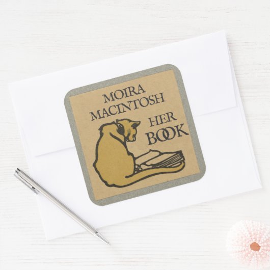 ヴィンテージ猫カスタムブックプレートステッカー スクエアシール (封筒)