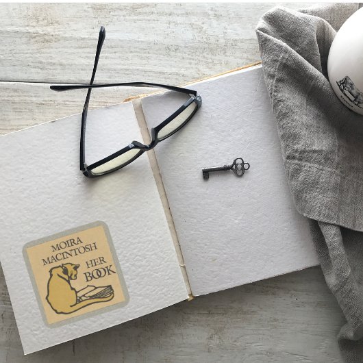 ヴィンテージ猫カスタムブックプレートステッカー スクエアシール