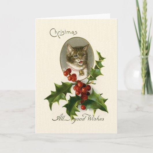 ヴィンテージ猫クリスマスグリーティングカード シーズンカード (正面)