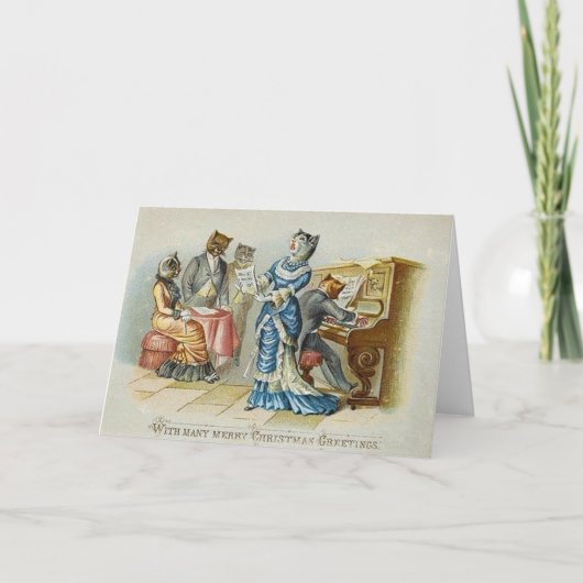 ヴィンテージ猫クリスマスグリーティングカード シーズンカード (正面)