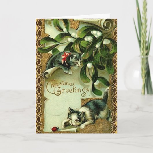 ヴィンテージ猫クリスマスグリーティングカード シーズンカード (正面)
