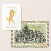 ヴィンテージ猫クリスマスパーティーおもしろい 箔カード (ディスプレー)