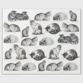 ヴィンテージ猫スケッチキットンパターンコラージュ ラッピングペーパー (フラット)