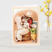 ヴィンテージ猫ノートカード カード (黄色い花)