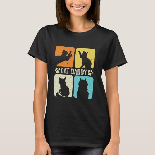 ヴィンテージ猫パパと可愛い猫 Tシャツ (正面)