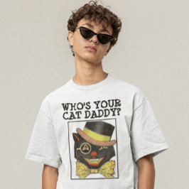 ヴィンテージ猫パパ黒猫Tシャツ Tシャツ