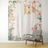 ヴィンテージ猫ベイビーシャワーバックドロップ ランドスケープ クリーム タペストリー (インサイチュ)