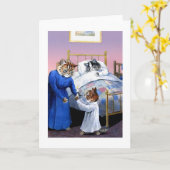 ヴィンテージ猫ベッドタイムカードbyルイワーイン カード (黄色い花)