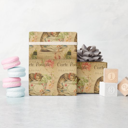 ヴィンテージ猫ペット猫スタイリッシュ猫レトロ ラッピングペーパー (ベビーシャワー)