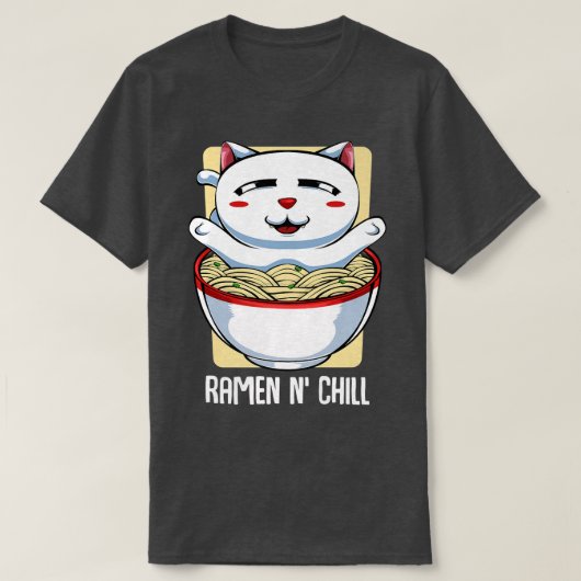 ヴィンテージ猫ラーメン日本のかわいい Tシャツ (デザイン正面)