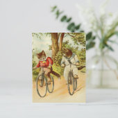 ヴィンテージ猫乗用自転車イラストレーションはがき ポストカード (スタンド正面)