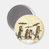 ヴィンテージ猫傘の雪 マグネット (正面/裏面)