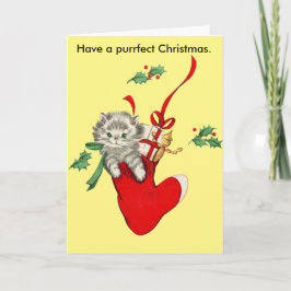 ヴィンテージ猫及びストッキングのクリスマスカード シーズンカード