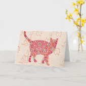 ヴィンテージ猫柄Pattern Art Note Card 4 カード (黄色い花)