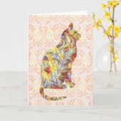 ヴィンテージ猫柄Pattern Art Note Card 6 カード (黄色い花)