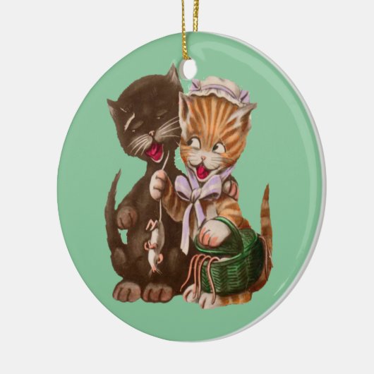 ヴィンテージ猫用ねずみギフトバスケット セラミックオーナメント (左)