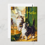 ヴィンテージ猫蝶ビクトリアン猫 ポストカード (正面/裏面)