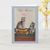 ヴィンテージ猫誕生日グリーティングカード カード (黄色い花)