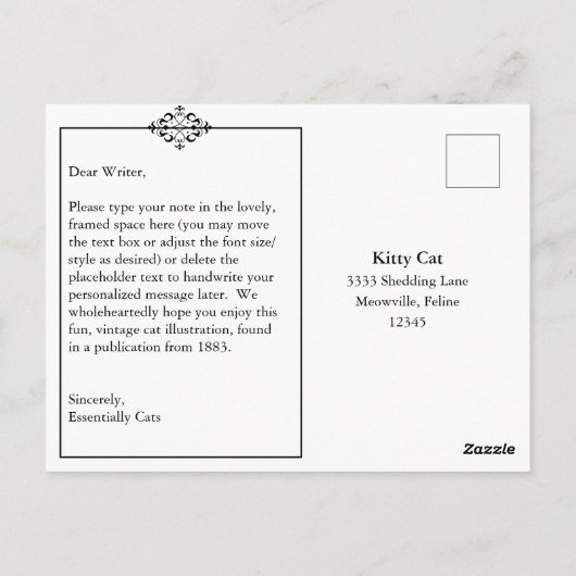 ヴィンテージ猫1883イラストレーション、靴におもしろいに乗る ポストカード (裏面)