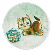 ヴィンテージ猫 セラミックノブ (正面)