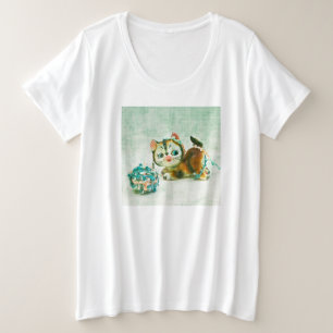 ヴィンテージ猫 プラスサイズTシャツ