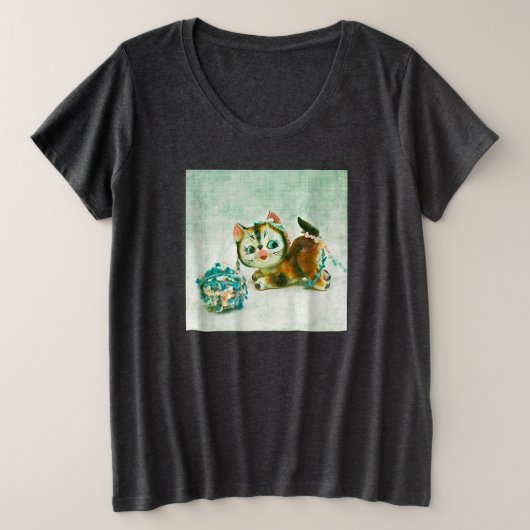 ヴィンテージ猫 プラスサイズTシャツ (デザイン正面)