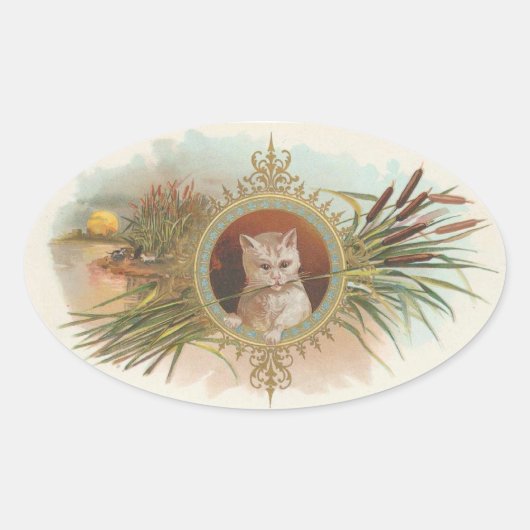 ヴィンテージ猫 楕円形シール (正面)