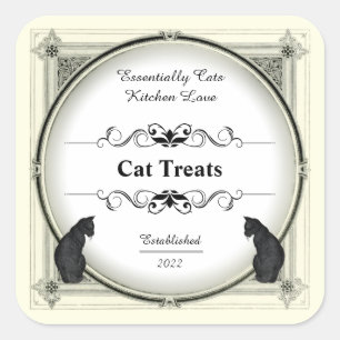 ヴィンテージ猫(1901)、ジャー、スパイス、ハーブ、食品ラベル スクエアシール