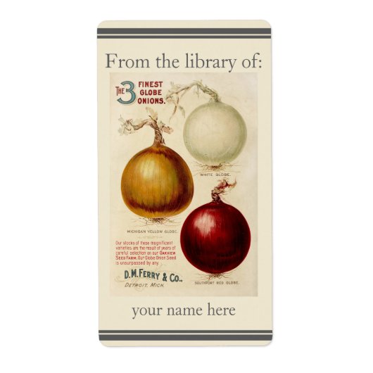 ヴィンテージ玉ねぎ図イラストレーション蔵書票 ラベル (正面)