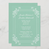 ヴィンテージ玉緑と白の渦巻きポスト結婚ズ 招待状 (正面/裏面)