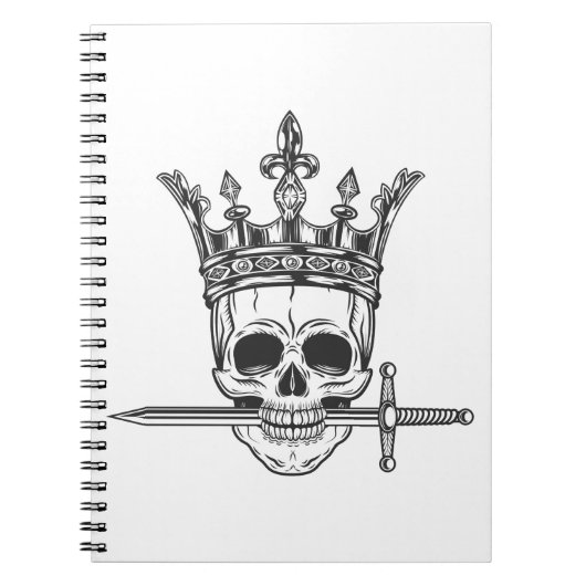 ヴィンテージ王子スカル王冠と剣プリント ノートブック (正面)
