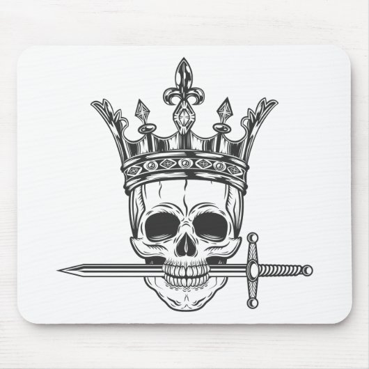 ヴィンテージ王子スカル王冠と剣プリント マウスパッド (正面)