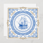 ヴィンテージ王室のアンティーク青縁ど船 (正面/裏面)