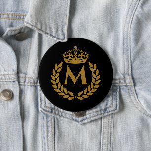 ヴィンテージ王室のキングゴールデンクラウンネームイニシャルブラック 缶バッジ
