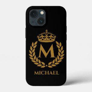 ヴィンテージ王室のキングゴールデンクラウンネームイニシャルブラック iPhone 13 MINIケース