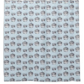 ヴィンテージ王室のクラウンスケッチパターン青 シャワーカーテン (正面)