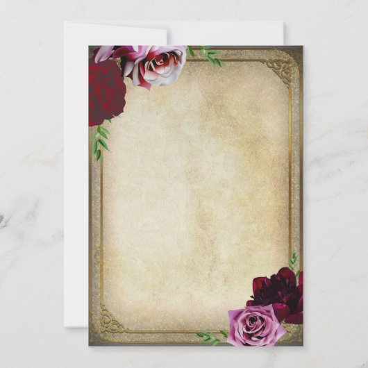 ヴィンテージ王室のクラウンダークフローラスウィート16パーティー 招待状 (裏面)