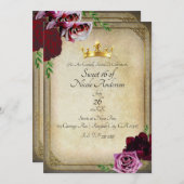 ヴィンテージ王室のクラウンダークフローラスウィート16パーティー 招待状 (正面/裏面)