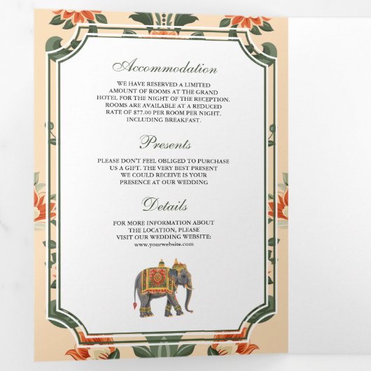 ヴィンテージ王室のクレゾウインディアンヒンドゥー結婚ズ 三つ折り招待状 (内部最初)
