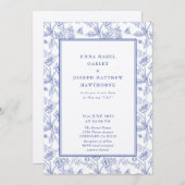 ヴィンテージ王室のクレパステル結婚ブルー 招待状 (正面/裏面)